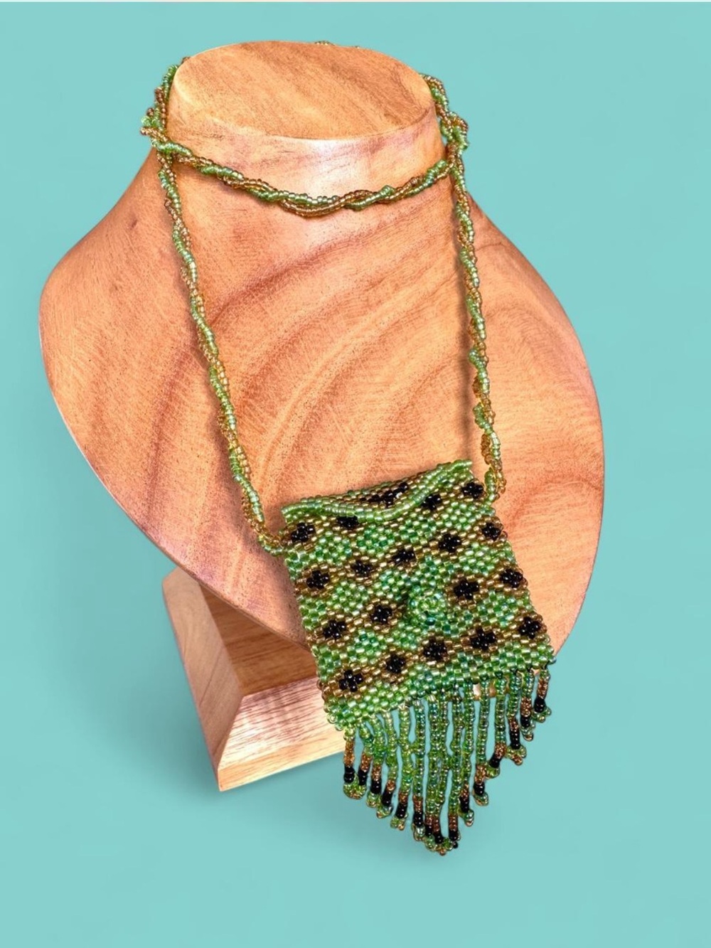 Beaded Fringe Pouch Pendant Necklace